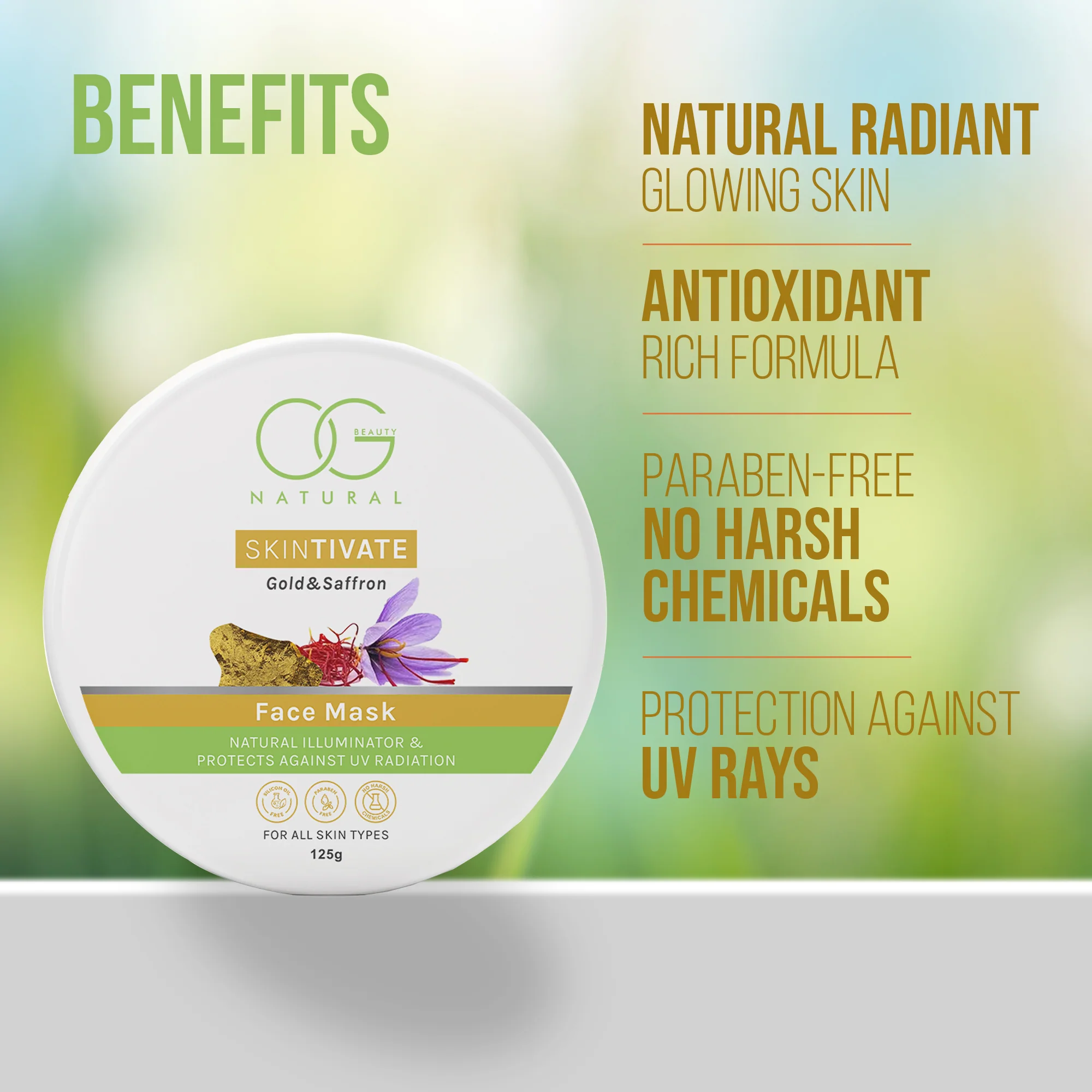 OG BEAUTY Natural Skintivate Gold & Saffron Face Mask 125g - Image 3