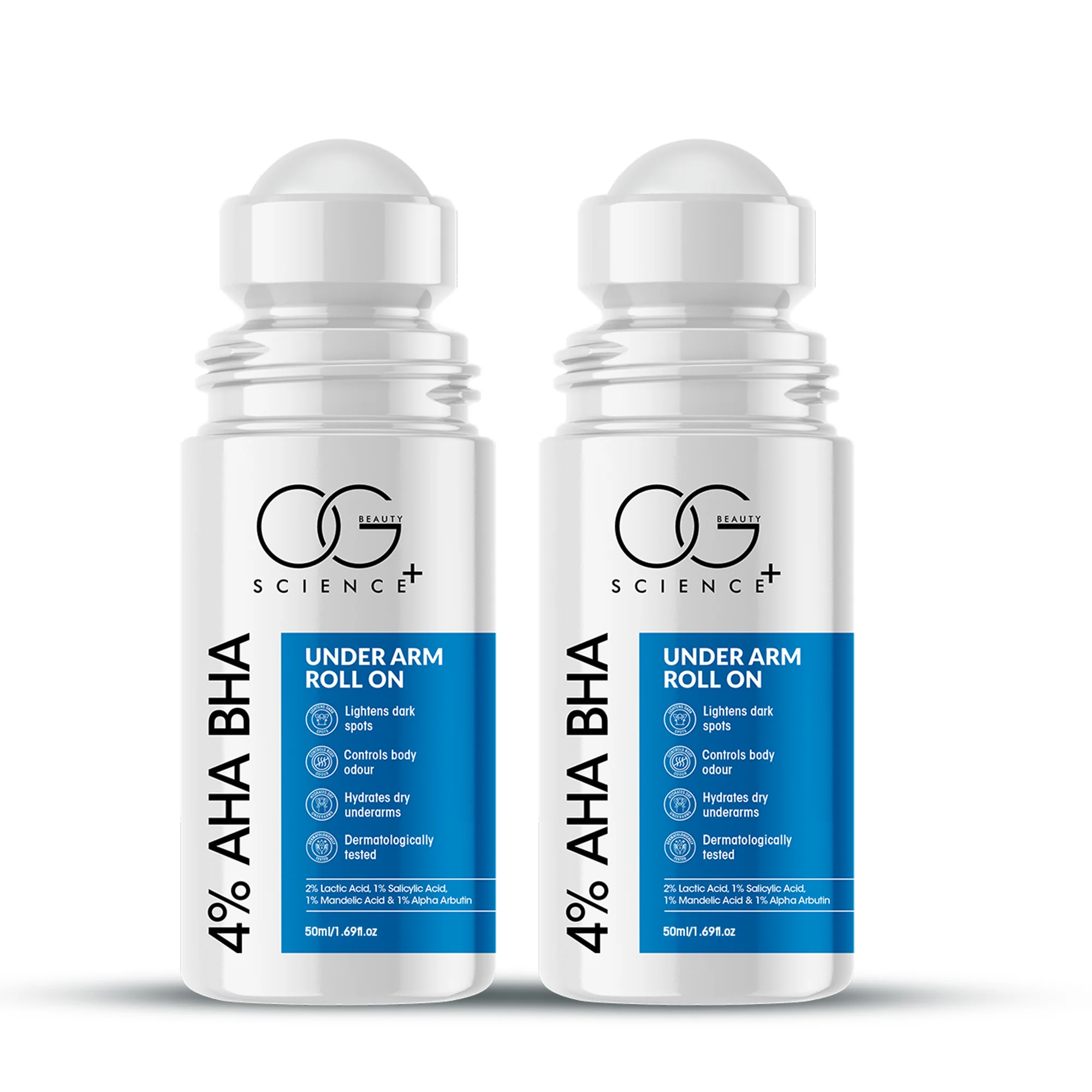 OG BEAUTY Science+ AHA BHA Underarm Roll On | 2% Lactic 1% Salicylic 1% Mandelic Acid 1% Alpha Arbutin | Lightens Dark Spots & Controls Odour | 50ml - Image 8