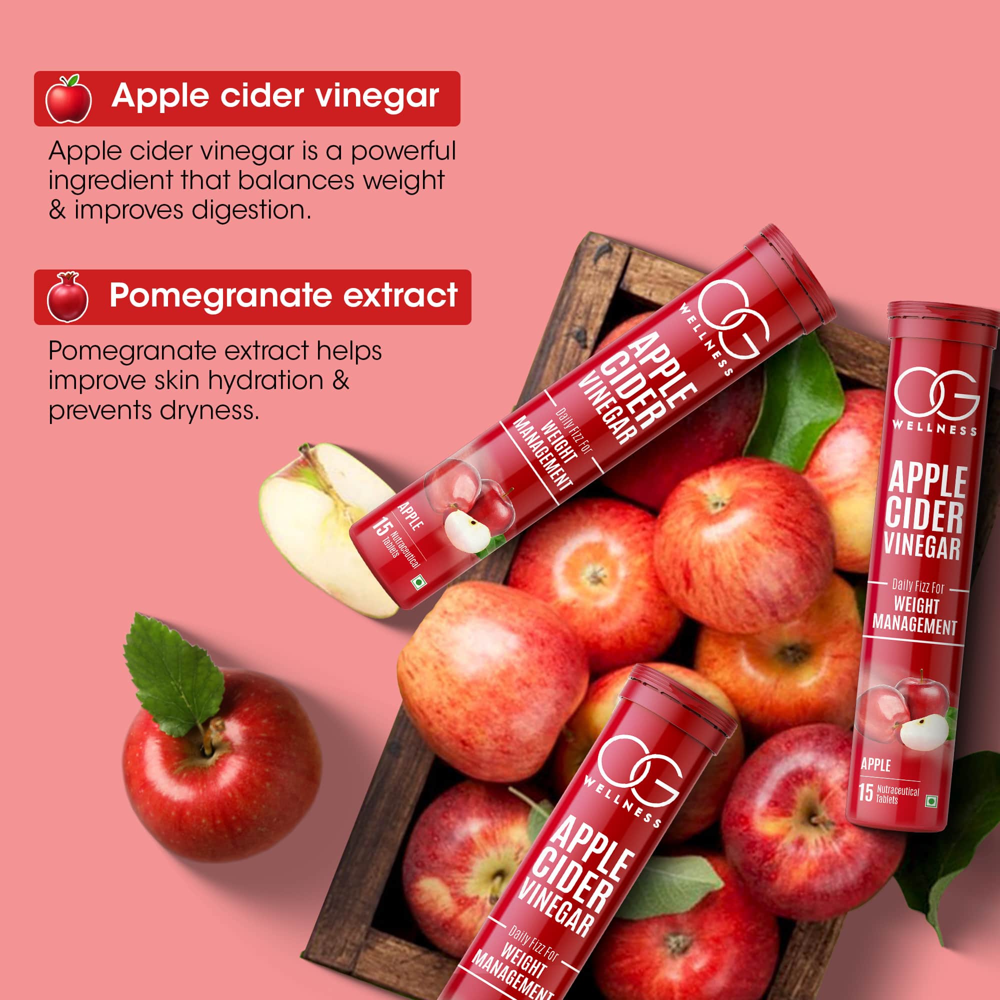 OG Wellness Apple Cider Vinegar Effervescent Tablets for Weight Loss - Red Apple Flavor - Image 4