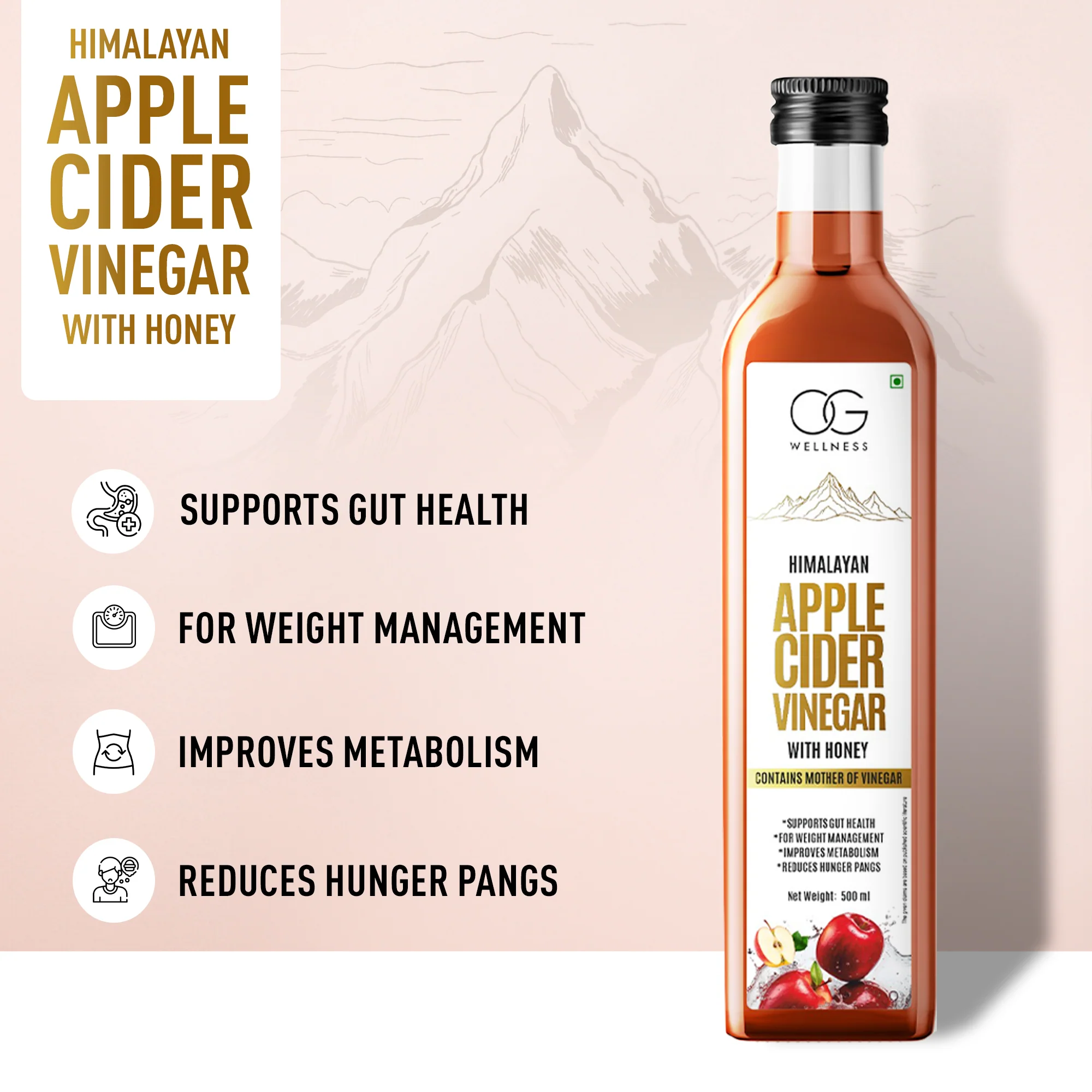 OG Wellness Himalayan Apple Cider Vinegar with Honey, 500Ml - Image 3